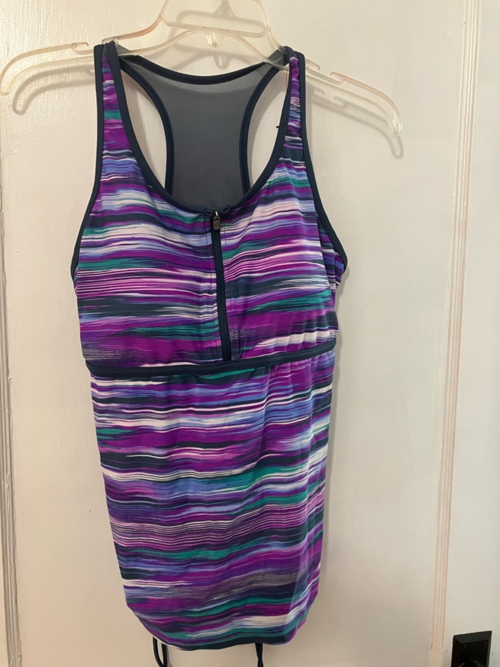 Free Country Purple & Blue Striped Swim Top Tankini Large 12-14